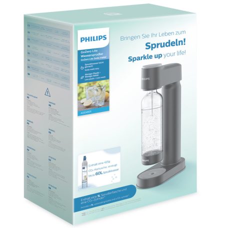 Philips GoZero Lite Soda Maker ADD4901 Grey szürke szódagép, házi szódakészítő 1 db CO2 patronnal és 1 db 0.9 literes palackkal (ADD4901GR/10)