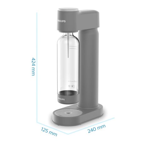 Philips GoZero Lite Soda Maker ADD4901 Grey szürke szódagép, házi szódakészítő 1 db CO2 patronnal és 1 db 0.9 literes palackkal (ADD4901GR/10)