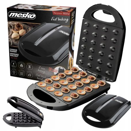 MESKO / ADLER XXL 1600W 24 darabos töltött gofrisütő, gofrimogyoró / mandula / dió sütemény készítő