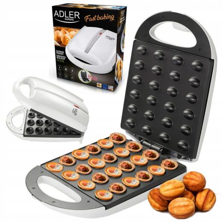 MESKO / ADLER XXL 1600W 24 darabos töltött gofrisütő, gofrimogyoró / mandula / dió sütemény készítő