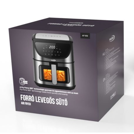 Hauser AF-818 Fry Force 360° AirFryer XXL 1800W 8L inox, nemesacél digitális Air Fryer, olajmentes olajsütő, 8 literes, családi légkeveréses forrólevegős sütő