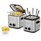 Ambiano MDF-1 inox, nemesacél fondü - fritőz, 1.2 literes 840W mini olajsütő, 1 - 2 személyes fritőz fix, tapadásmentes üsttel, fondue készlettel (839696)