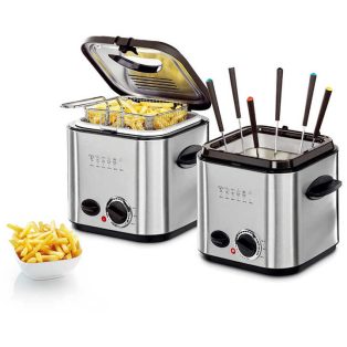   Ambiano MDF-1 inox, nemesacél fondü - fritőz, 1.2 literes 840W mini olajsütő, 1 - 2 személyes fritőz fix, tapadásmentes üsttel, fondue készlettel (839696)