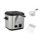 Ambiano MDF-1 inox, nemesacél fondü - fritőz, 1.2 literes 840W mini olajsütő, 1 - 2 személyes fritőz fix, tapadásmentes üsttel, fondue készlettel (839696)