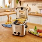 Ambiano MDF-1 inox, nemesacél fondü - fritőz, 1.2 literes 840W mini olajsütő, 1 - 2 személyes fritőz fix, tapadásmentes üsttel, fondue készlettel (839696)