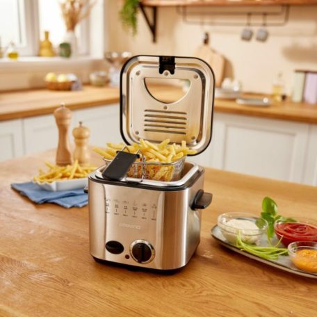 Ambiano MDF-1 inox, nemesacél fondü - fritőz, 1.2 literes 840W mini olajsütő, 1 - 2 személyes fritőz fix, tapadásmentes üsttel, fondue készlettel (839696)