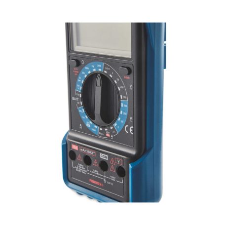 FERREX ANS-18-034 Kompakt 9V elemes digitális multiméter áramerősség, feszültség és ellenállás mérésére, hangjelzéssel, nagyméretű 3 ½ számjegyes LCD kijelzővel