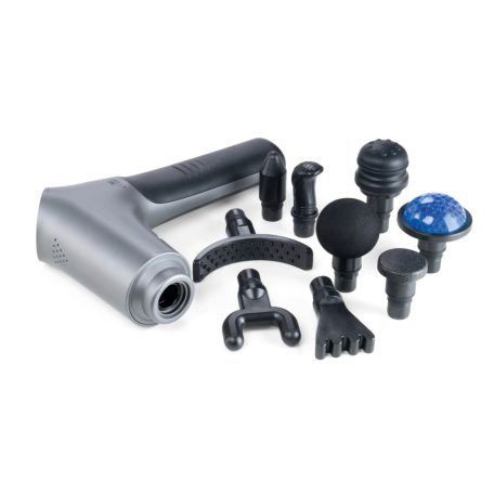 CRANE Fitness ANS-24-014 Fascia masszázspisztoly, akkus, vezeték nélküli masszírozó pisztoly 8-féle cserélhető fejjel, 20 fokozattal, hordtáskával, hűsítőgéles masszázsfejjel