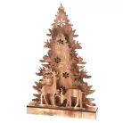Decorative Lightning Fenyőfa és Szarvas 24 x 5 x 38 cm 3D LED-es natúr fa karácsonyi dekoráció, világító karácsonyi dísz 16 db melegfehér LED-el