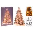 Decorative Lightning Fenyőfa és Szarvas 24 x 5 x 38 cm 3D LED-es natúr fa karácsonyi dekoráció, világító karácsonyi dísz 16 db melegfehér LED-el