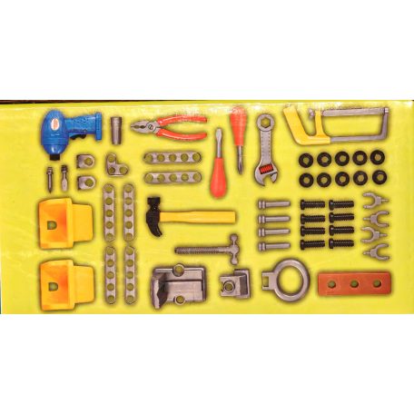 Addo Play Busy Me Plastic Workbench, műanyag játék munkapad, 45 részes gyermek szerelőasztal 6 szerszámmal + elemes fúróval 68 x 75 x 43 cm