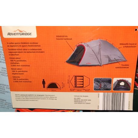 Adventuridge 250 x 330 x 130 cm négyszemélyes kupolasátor, 4 személyes duplafalú sátor, fesztiválsátor