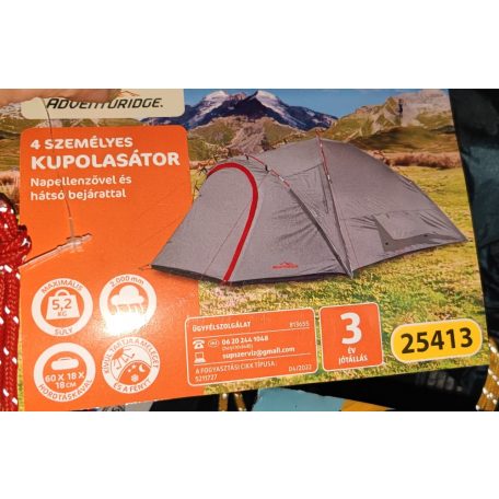 Adventuridge 250 x 330 x 130 cm négyszemélyes kupolasátor, 4 személyes duplafalú sátor, fesztiválsátor