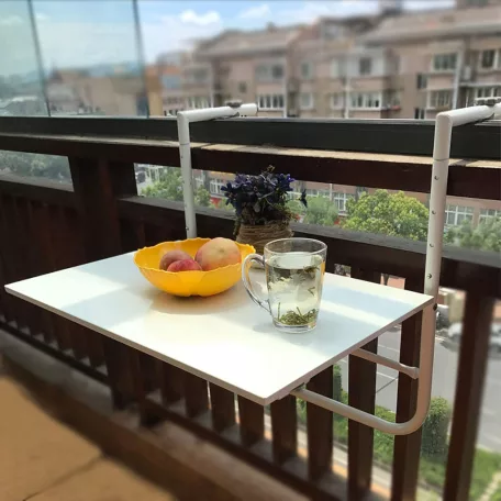 Ambiance 60 x 43 cm lehajtható, balkonra függeszthető asztal, 43 x 60 cm balkon asztal fehér színben