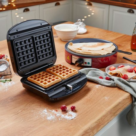 Ambiano GT-SF-WEZB-04 elektromos belga gofrisütő, 1000W 20 x 12 cm négyszögletes belga gofri sütő, szabályozható termosztáttal 