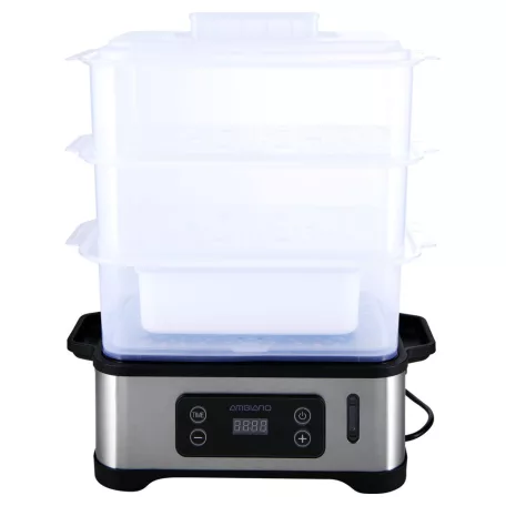 Ambiano FS-21 1000W digitlis párológép, 3 rekeszes 12 literes gőzpároló, BPA-mentes pároló, ételpároló és tojásfőző
