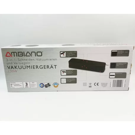 BONTOTT, kipróbált Ambiano VFS-22 sous-vide 130W vákuumcsomagoló fóliahegesztő, lágyvákuum funkcióval és beépített fóliavágóval