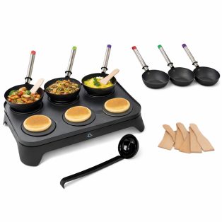   Ambiano WK-1 asztali Woklette grillező, 2 az 1-ben 1500W elektromos wok és palacsintasütő készlet 6 db tapadásmentes mini wok serpenyővel és fa spatulával