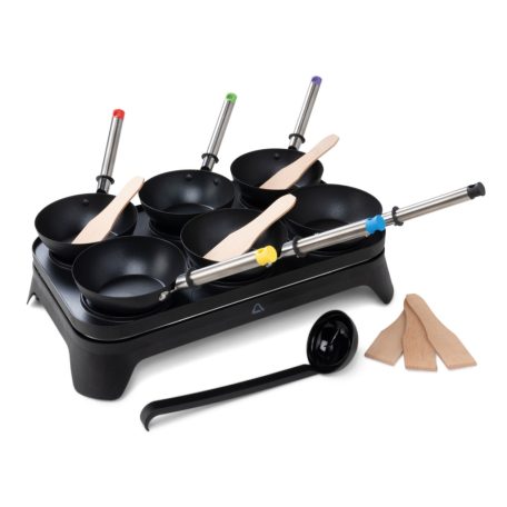 Ambiano WK-1 asztali Woklette grillező, 2 az 1-ben 1500W elektromos wok és palacsintasütő készlet 6 db tapadásmentes mini wok serpenyővel és fa spatulával