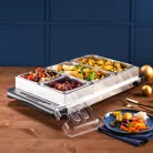 Ambiano 827922 / SilverCrest SBW 300 A1 Buffet Warmer 64 x 14 x 36 cm nemesacél, inox 7 literes 300W ételmelegítő, büfé melegentartó, büfétálaló, szervírozó lap 4 rekesszel, fedőkkel