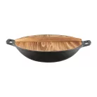 Ambition Iron 32 cm öntöttvas WOK serpenyő bevonat nélkül, fa fedővel, két hordfüllel (68602)