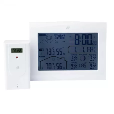 Auriol LD-5792 (375644) DCF rádióvezérelt vezeték nélküli fali / álló időjárás állomás 12 x 8 cm LCD kijelzővel, 100m hatótávú kültéri jeladóval