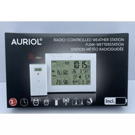 Auriol LD-5792 (375644) DCF rádióvezérelt vezeték nélküli fali / álló időjárás állomás 12 x 8 cm LCD kijelzővel, 100m hatótávú kültéri jeladóval