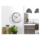 Livarno Home / Auriol DCF WH inox rádióvezérelt analóg, mechanikus falióra, szálcsiszolt alumínium kerettel, páratartalom mérővel és hőmérővel, fehér számlappal