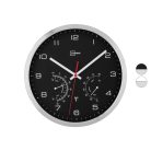 Auriol / Livarno Home DCF BK inox rádióvezérelt analóg, mechanikus falióra, szálcsiszolt alumínium kerettel, páratartalom mérővel és hőmérővel, fekete számlappal