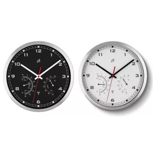   Auriol / Livarno Home DCF SZETT,  2 db inox rádióvezérelt analóg, mechanikus falióra, szálcsiszolt alumínium kerettel, páratartalom mérővel és hőmérővel, fehér és fekete számlappal