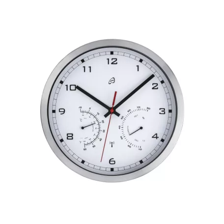 Auriol / Livarno Home DCF SZETT,  2 db inox rádióvezérelt analóg, mechanikus falióra, szálcsiszolt alumínium kerettel, páratartalom mérővel és hőmérővel, fehér és fekete számlappal