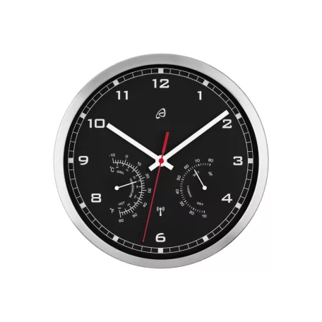 Auriol / Livarno Home DCF SZETT,  2 db inox rádióvezérelt analóg, mechanikus falióra, szálcsiszolt alumínium kerettel, páratartalom mérővel és hőmérővel, fehér és fekete számlappal