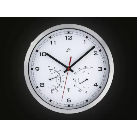 Auriol / Livarno Home DCF SZETT,  2 db inox rádióvezérelt analóg, mechanikus falióra, szálcsiszolt alumínium kerettel, páratartalom mérővel és hőmérővel, fehér és fekete számlappal