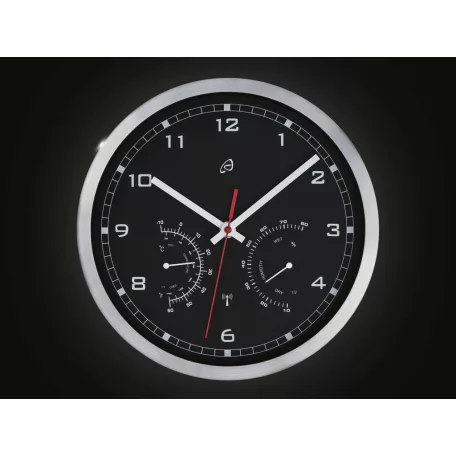 Auriol / Livarno Home DCF SZETT,  2 db inox rádióvezérelt analóg, mechanikus falióra, szálcsiszolt alumínium kerettel, páratartalom mérővel és hőmérővel, fehér és fekete számlappal