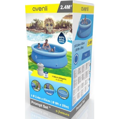 Avenli Kréta 240 x 63 cm puhafalú, felfújható peremű kerti pancsoló medence papírszűrős 1.25 m3/h vízforgatóval 2074 L