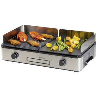   Barbecue Chef Grill / DOMO BBQ DO9252G Genius 2 zónás 2400W asztali elektromos grill, 56 x 50 cm inox grillsütő dupla sütőlappal, szélfogóval