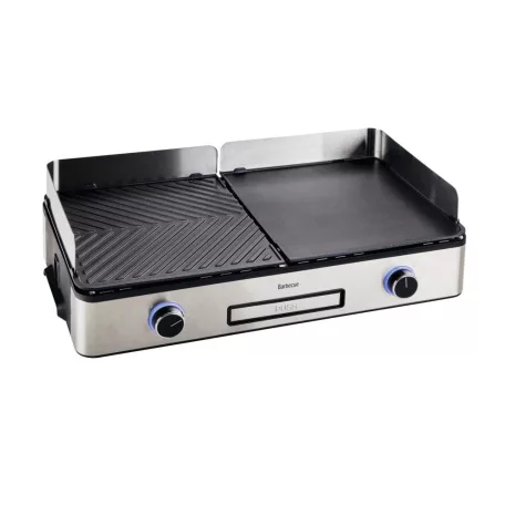 Barbecue Chef Grill / DOMO BBQ DO9252G Genius 2 zónás 2400W asztali elektromos grill, 56 x 50 cm inox grillsütő dupla sütőlappal, szélfogóval