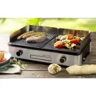 Barbecue Chef Grill / DOMO BBQ DO9252G Genius 2 zónás 2400W asztali elektromos grill, 56 x 50 cm inox grillsütő dupla sütőlappal, szélfogóval