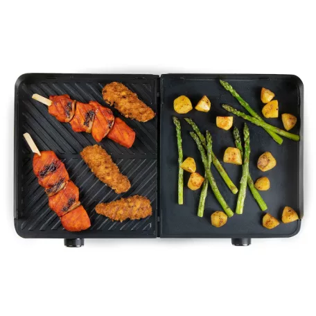 Barbecue Chef Grill / DOMO BBQ DO9252G Genius 2 zónás 2400W asztali elektromos grill, 56 x 50 cm inox grillsütő dupla sütőlappal, szélfogóval