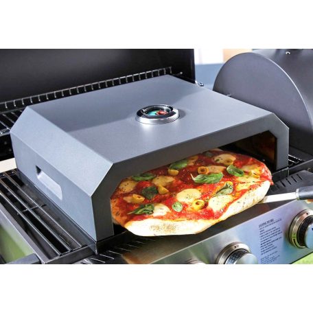 BBQ 40 x 35 x 15 cm PizzaBox 30 cm pizzakővel, pizzasütő kemence (doboz) kivehető kerámialappal, kerti grillezőhöz, faszenes grillsütőhöz, gázgrillhez (BBQ Pizza kemence)