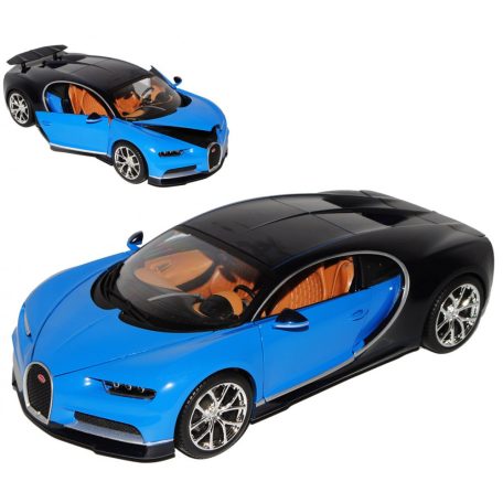 Bburago Premium Edition 1/18 Bugatti Chiron 1:18, 24 cm kormányozható, kék - fekete fém autó modell, nyitható ajtókkal és motorháztetővel