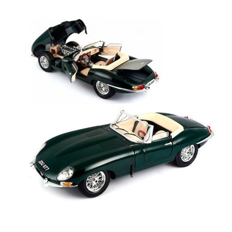 Bburago Premium Edition 1/18 Jaguar E-type Cabriolet COUPE cabrio 1:18, 24 cm kormányozható, zöld fém autó modell nyitható motorháztetővel és ajtókkal