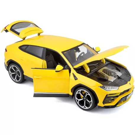 Bburago Premium Edition 1/18 Lamborghini Urus 1:18, 24 cm kormányozható, sárga fém autó modell, nyitható ajjtókkal, motorháztetővel és csomagtartóval