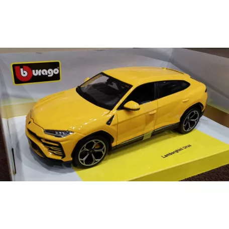 Bburago Premium Edition 1/18 Lamborghini Urus 1:18, 24 cm kormányozható, sárga fém autó modell, nyitható ajjtókkal, motorháztetővel és csomagtartóval