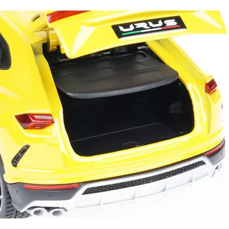 Bburago Premium Edition 1/18 Lamborghini Urus 1:18, 24 cm kormányozható, sárga fém autó modell, nyitható ajjtókkal, motorháztetővel és csomagtartóval