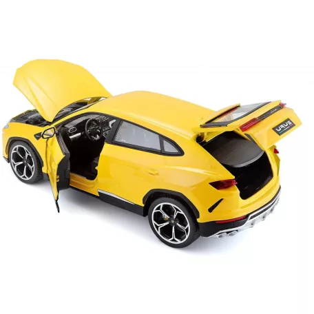 Bburago Premium Edition 1/18 Lamborghini Urus 1:18, 24 cm kormányozható, sárga fém autó modell, nyitható ajjtókkal, motorháztetővel és csomagtartóval