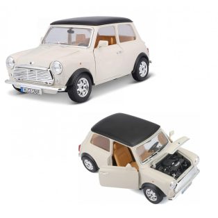   Bburago Premium Edition 1/18 Mini Cooper (1969 ) 17 cm kormányozható, fehér (bézs) fém autó modell, nyitható ajtókkal és motorháztetővel