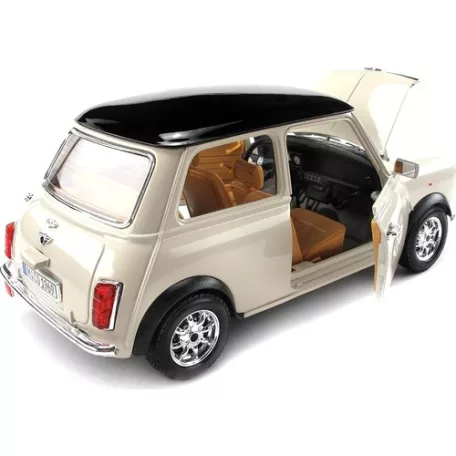 Bburago Premium Edition 1/18 Mini Cooper (1969 ) 17 cm kormányozható, fehér (bézs) fém autó modell, nyitható ajtókkal és motorháztetővel