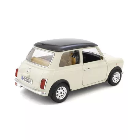 Bburago Premium Edition 1/18 Mini Cooper (1969 ) 17 cm kormányozható, fehér (bézs) fém autó modell, nyitható ajtókkal és motorháztetővel