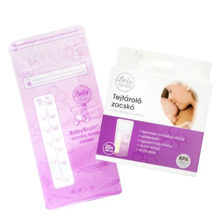 Baby Bruin 20 x 350 ml BPA mentes, dupla simítózáras, fagyasztható anyatej tároló zacskó, tejgyűjtő zacskó, tejtároló tasak lefejt anyatej tárolására (20 db / csomag)
